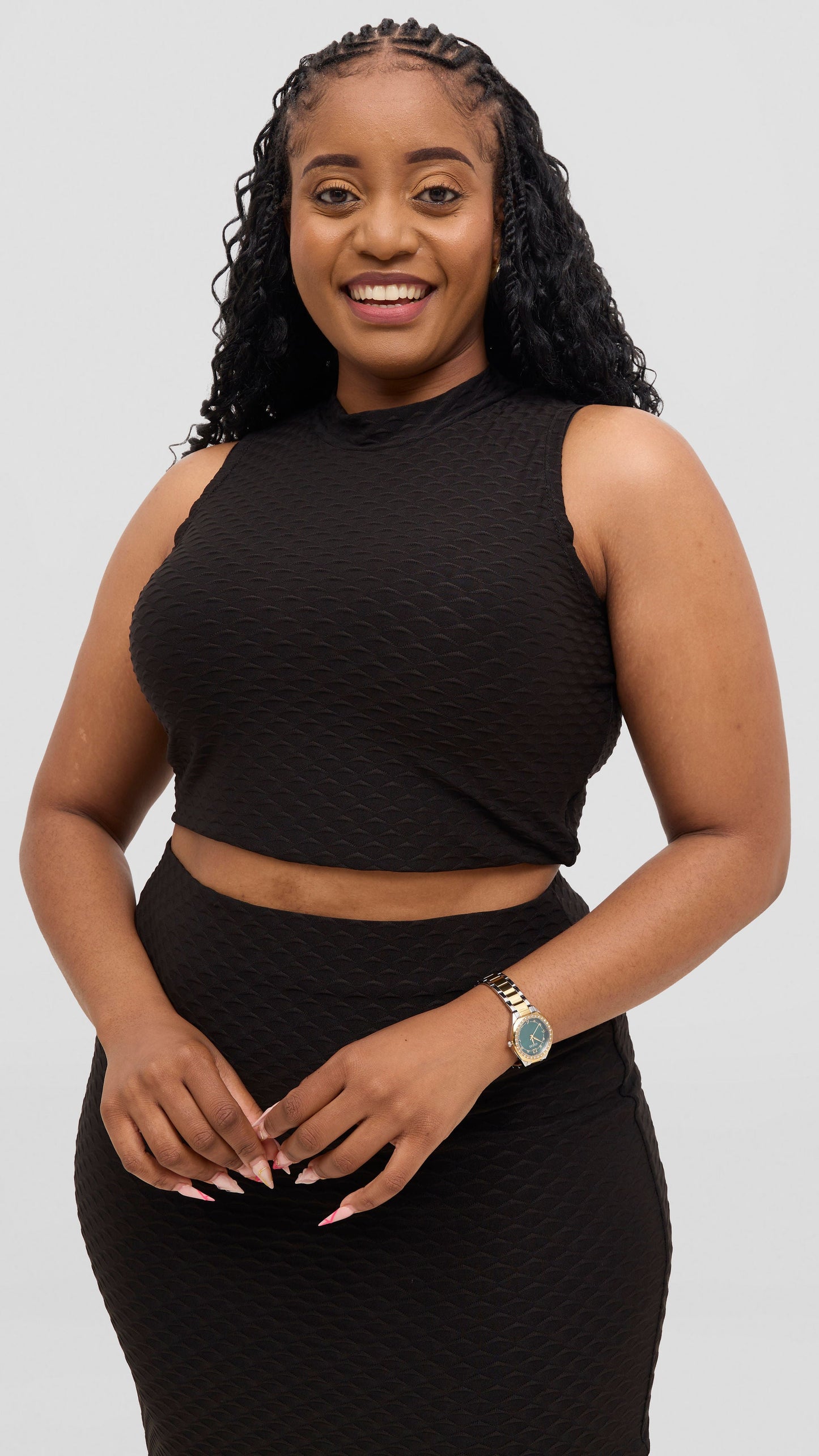 Vivo Kaisa Mock Neck Sleeveless Top - Black Hill Texture