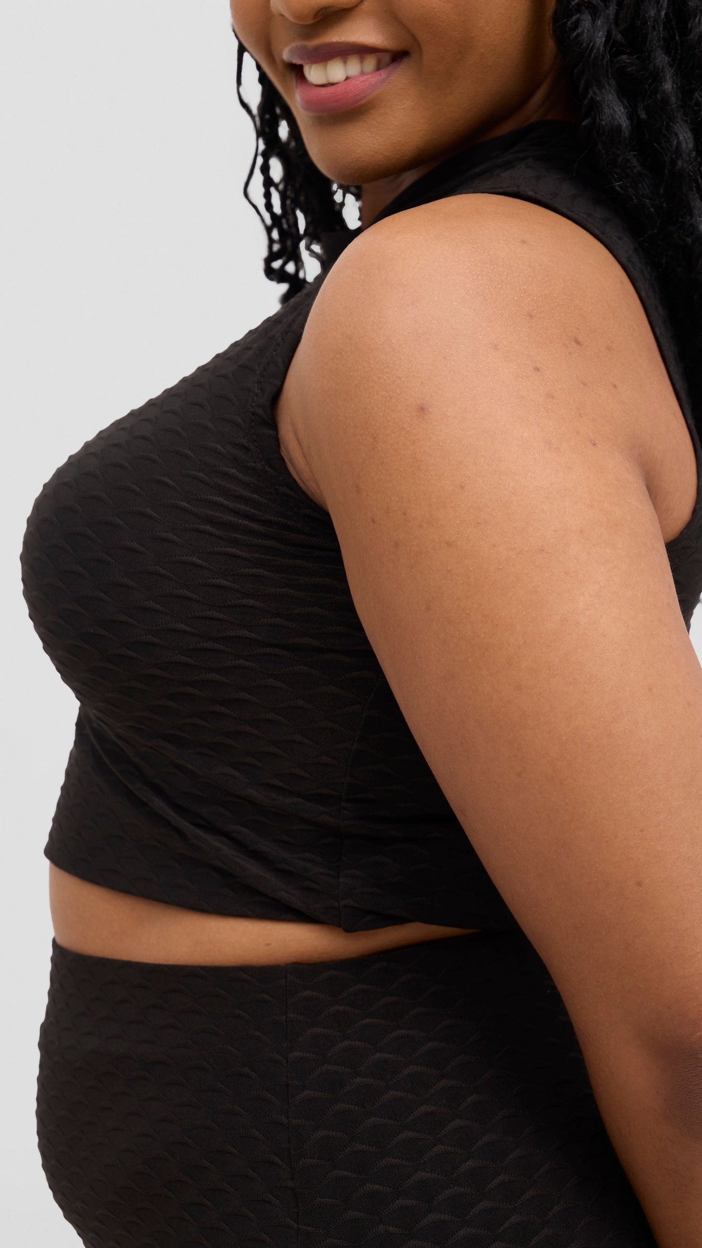 Vivo Kaisa Mock Neck Sleeveless Top - Black Hill Texture