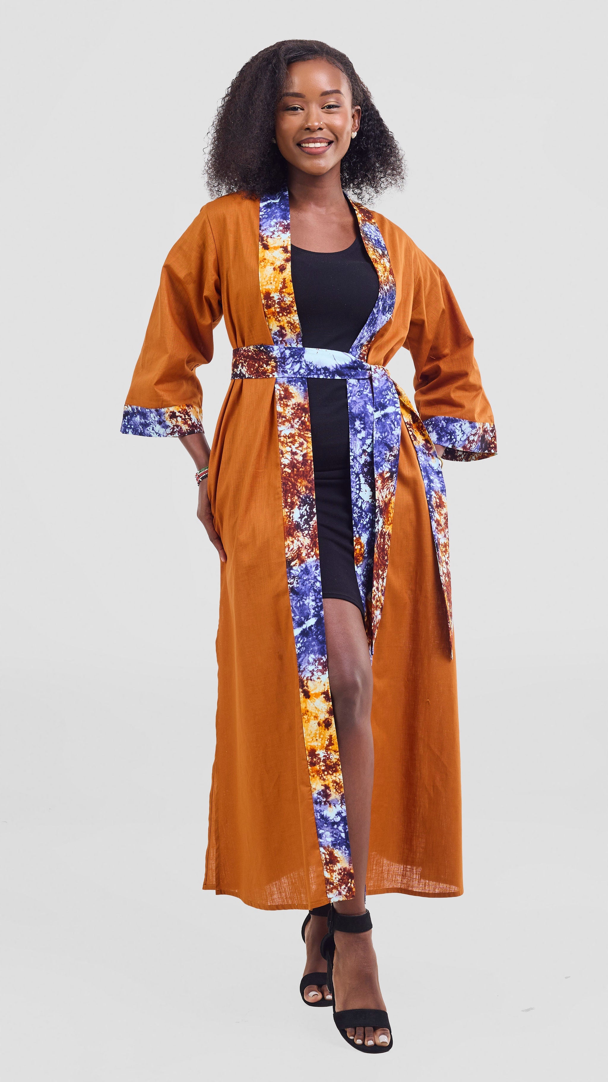 Safari Tafari High Slit Kimono - Rust / Mashi Print