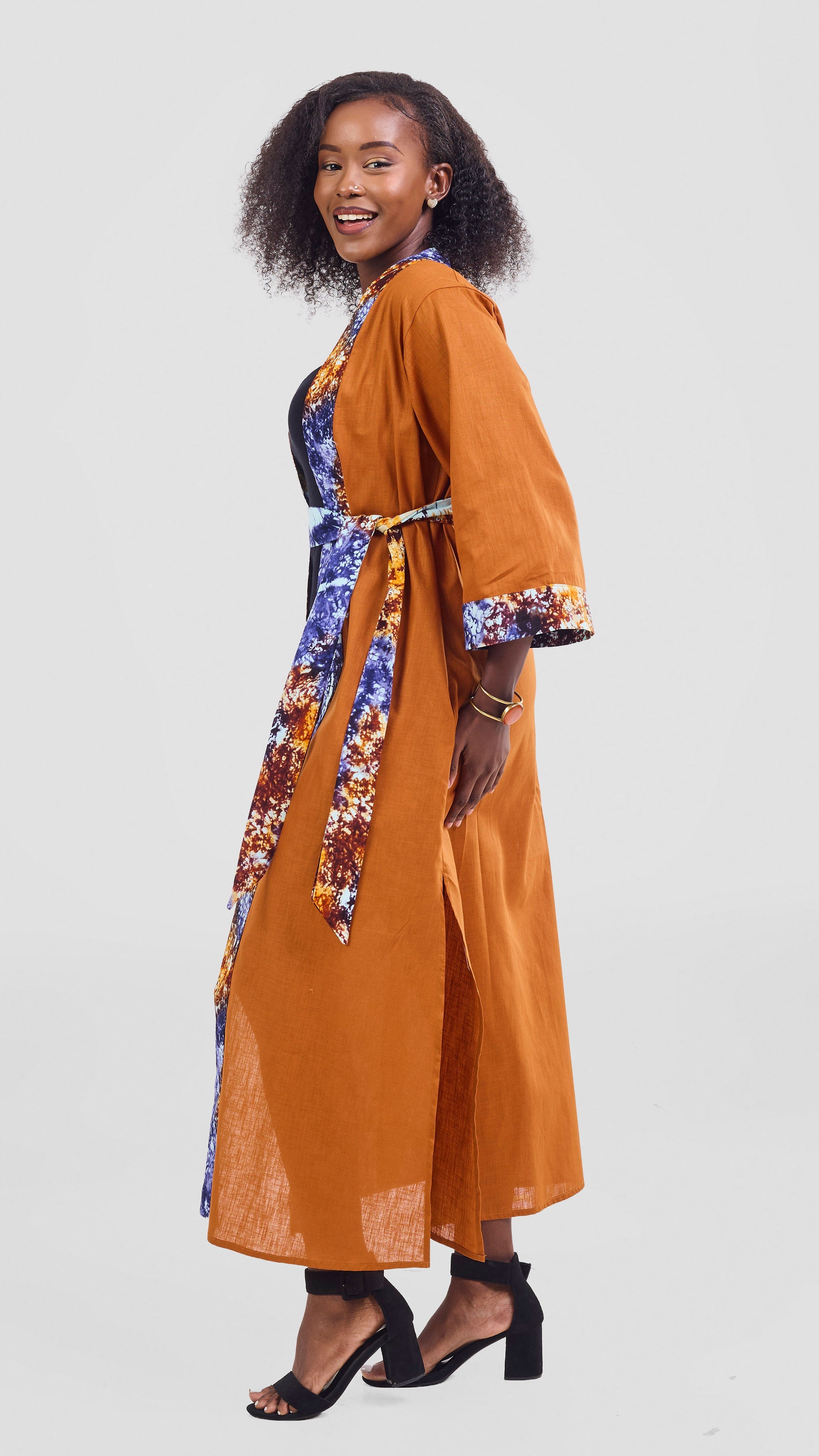 Safari Tafari High Slit Kimono - Rust / Mashi Print