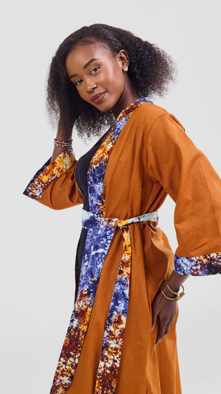 Safari Tafari High Slit Kimono - Rust / Bito Print