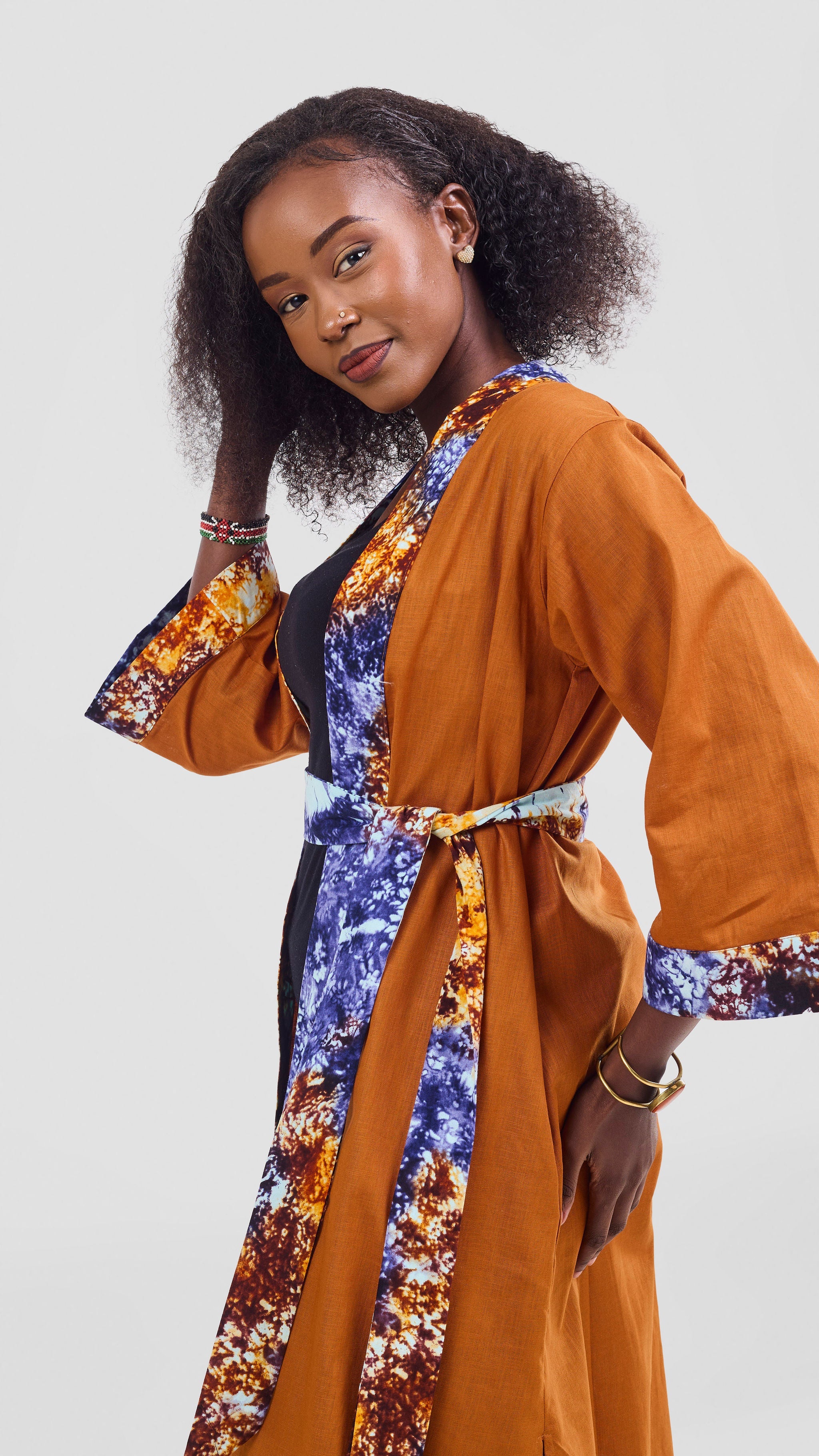 Safari Tafari High Slit Kimono - Rust / Mashi Print