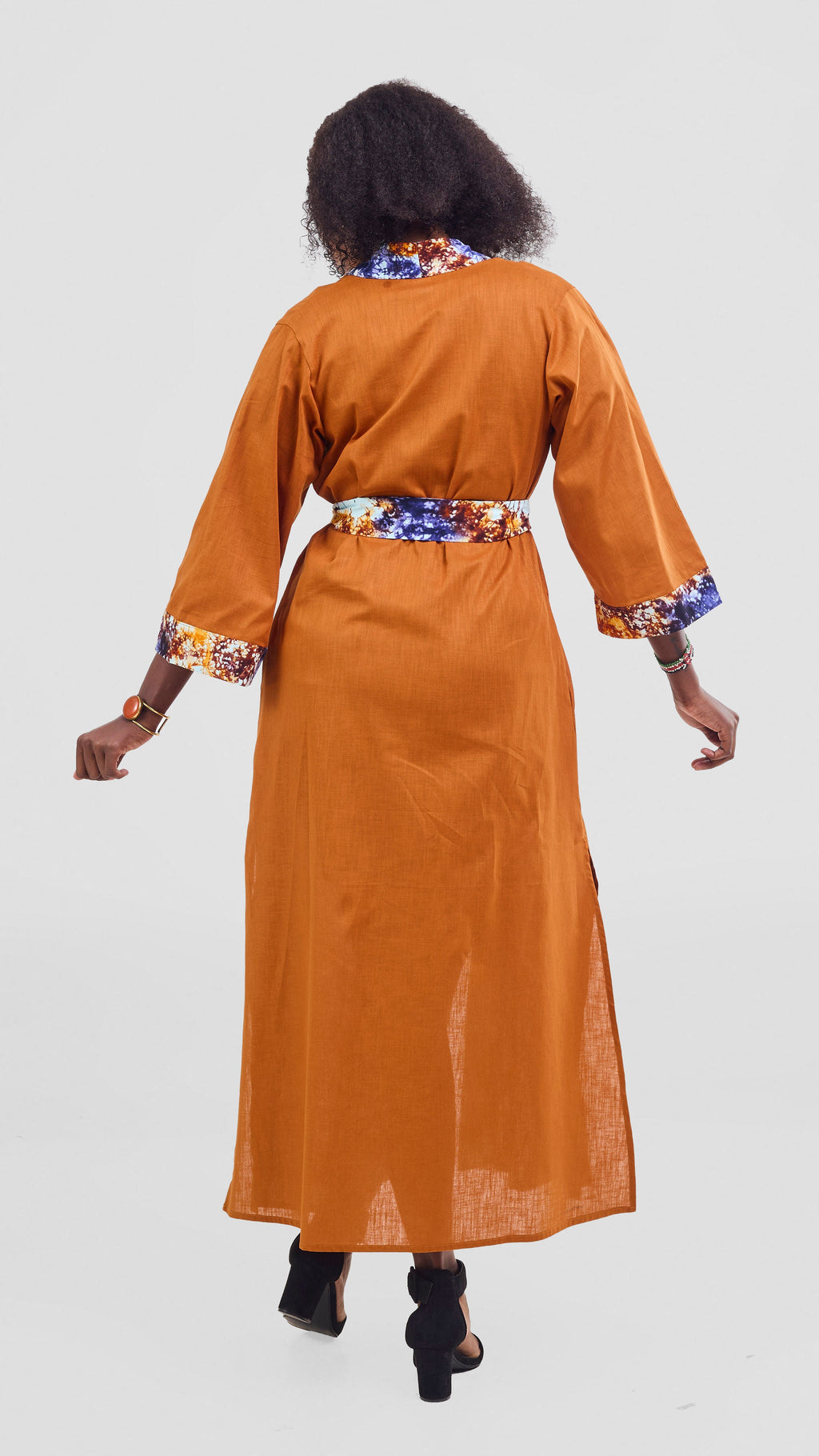 Safari Tafari High Slit Kimono - Rust / Mashi Print