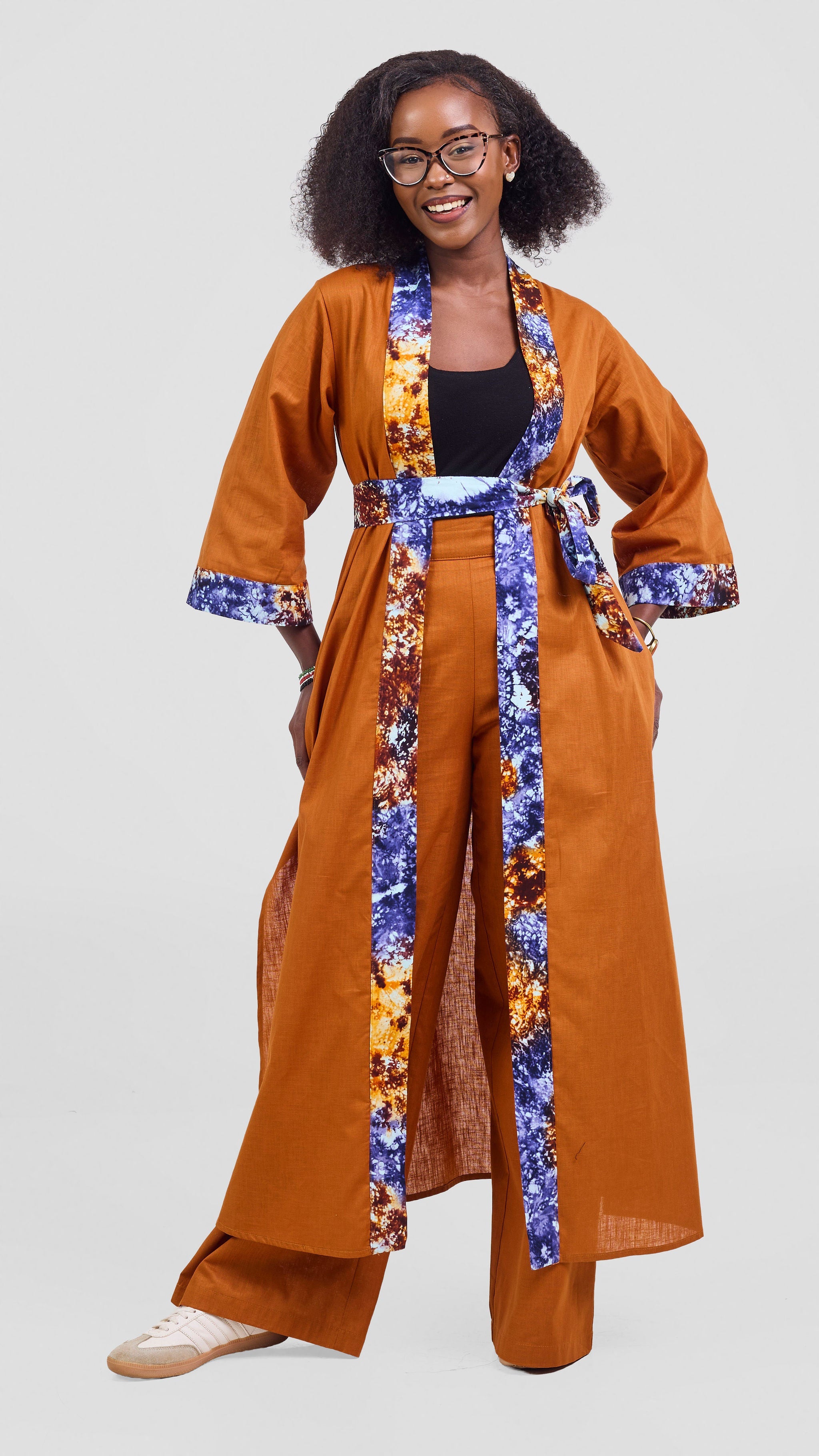 Safari Tafari High Slit Kimono - Rust / Mashi Print