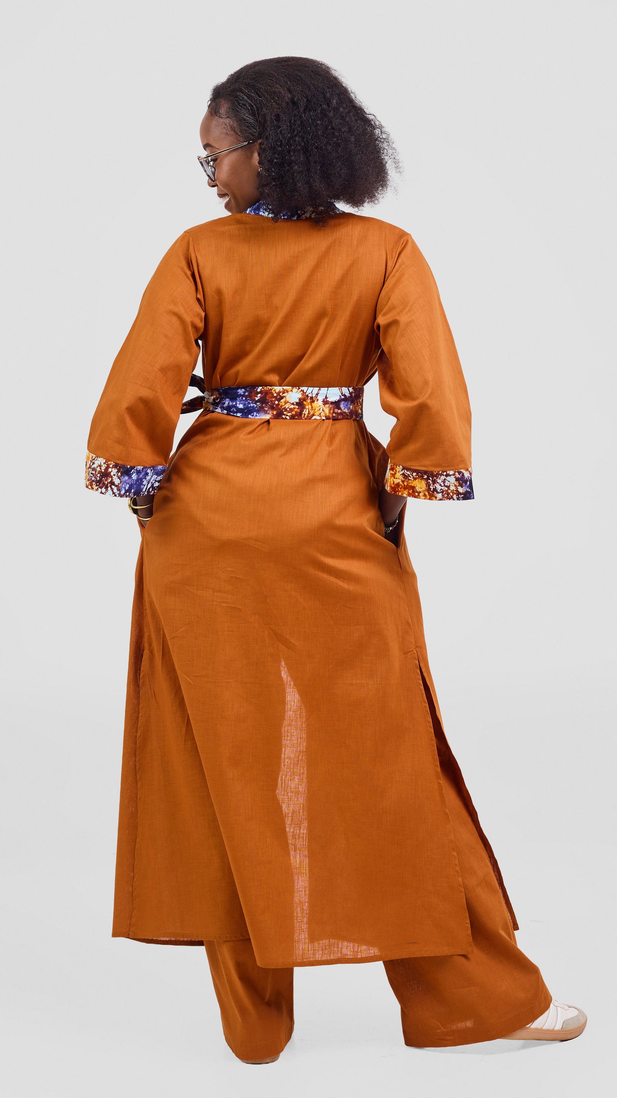 Safari Tafari High Slit Kimono - Rust / Bito Print