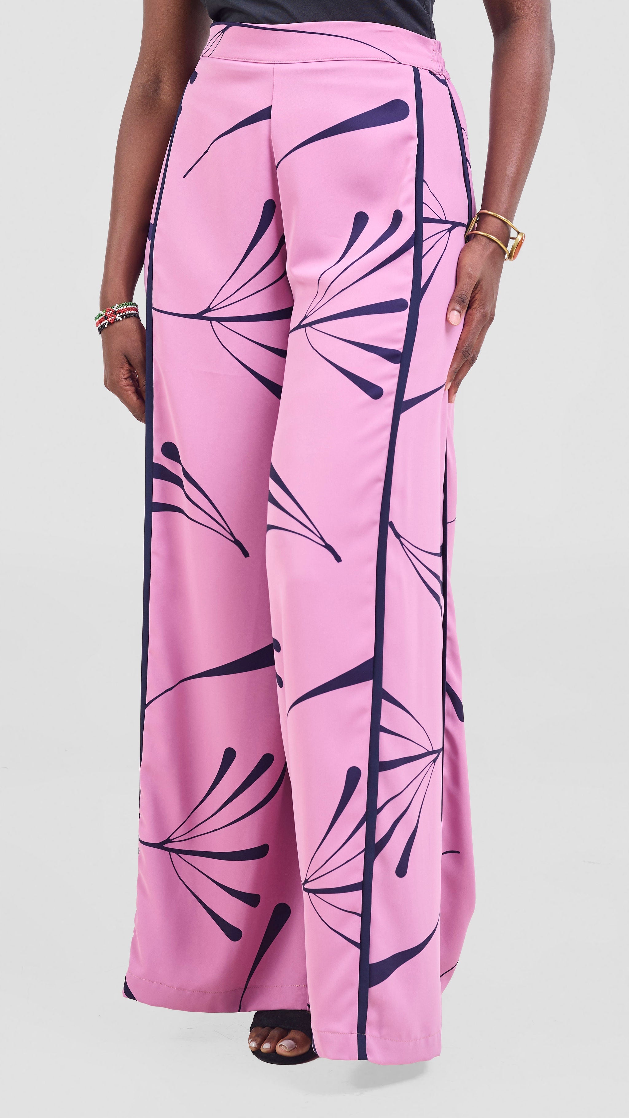 Vivo Nuru Side Panel Wide Leg Pants - Dusty Pink / Navy Uru Print