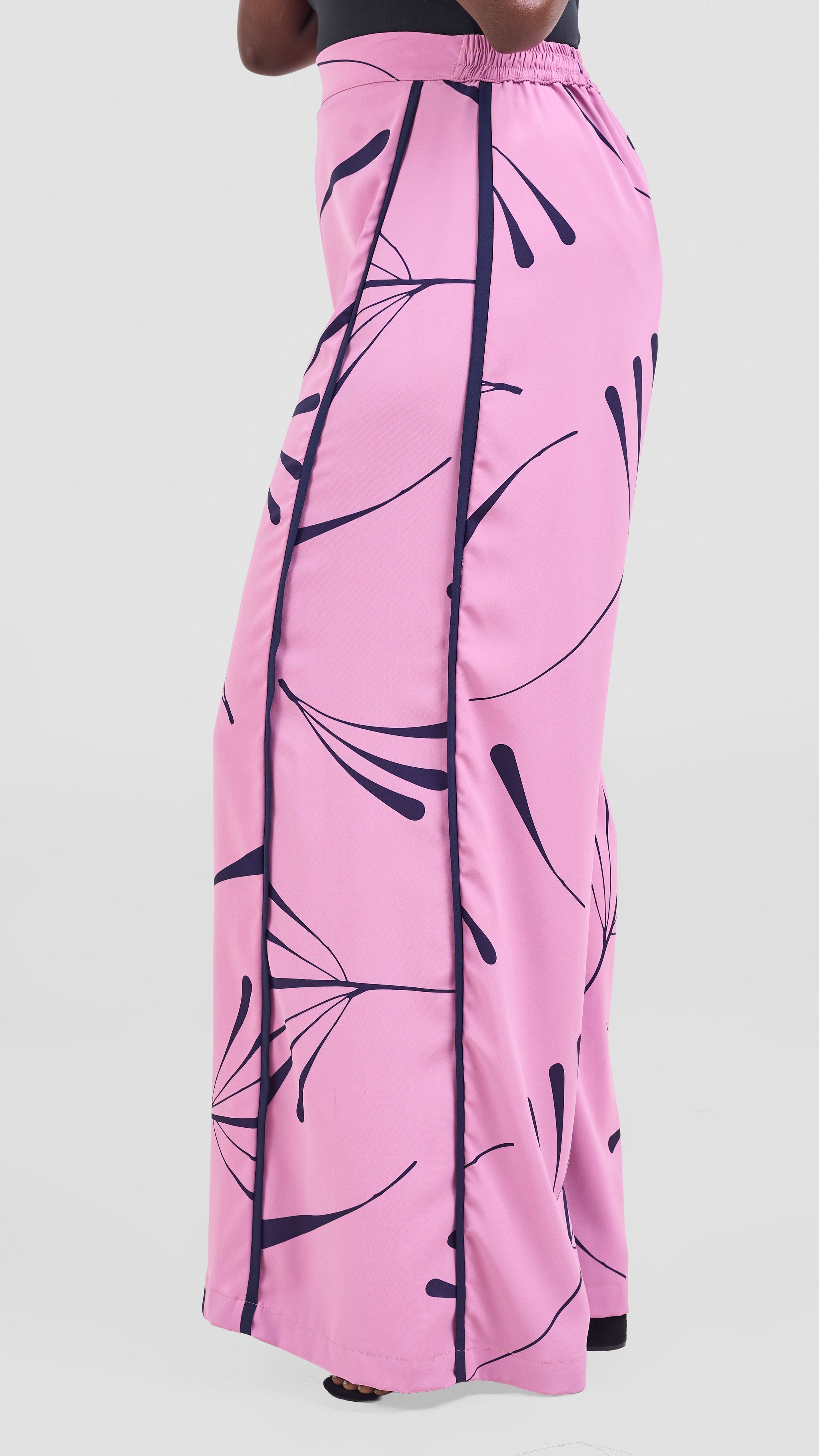 Vivo Nuru Side Panel Wide Leg Pants - Dusty Pink / Navy Uru Print