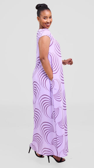 Vivo Basic Cap Sleeve Chiffon Maxi Dress - Lilac / Purple Sinka Print