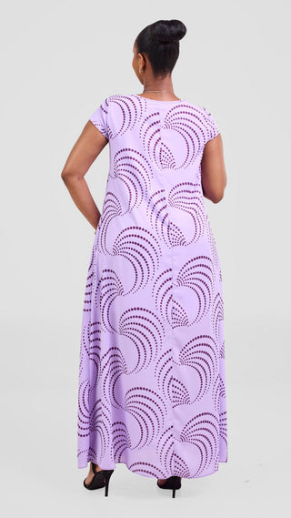 Vivo Basic Cap Sleeve Chiffon Maxi Dress - Lilac / Purple Sinka Print