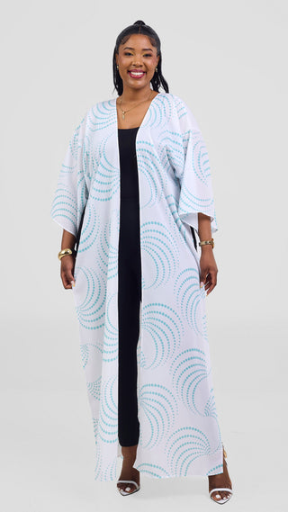 Vivo Nandi High Slit Kimono - White / Light Blue Sinka Print