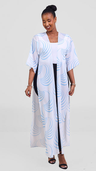 Vivo Nandi High Slit Kimono - White / Mint Sinka Print