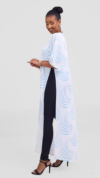 Vivo Nandi High Slit Kimono - White / Mint Sinka Print