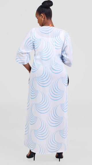 Vivo Nandi High Slit Kimono - White / Mint Sinka Print