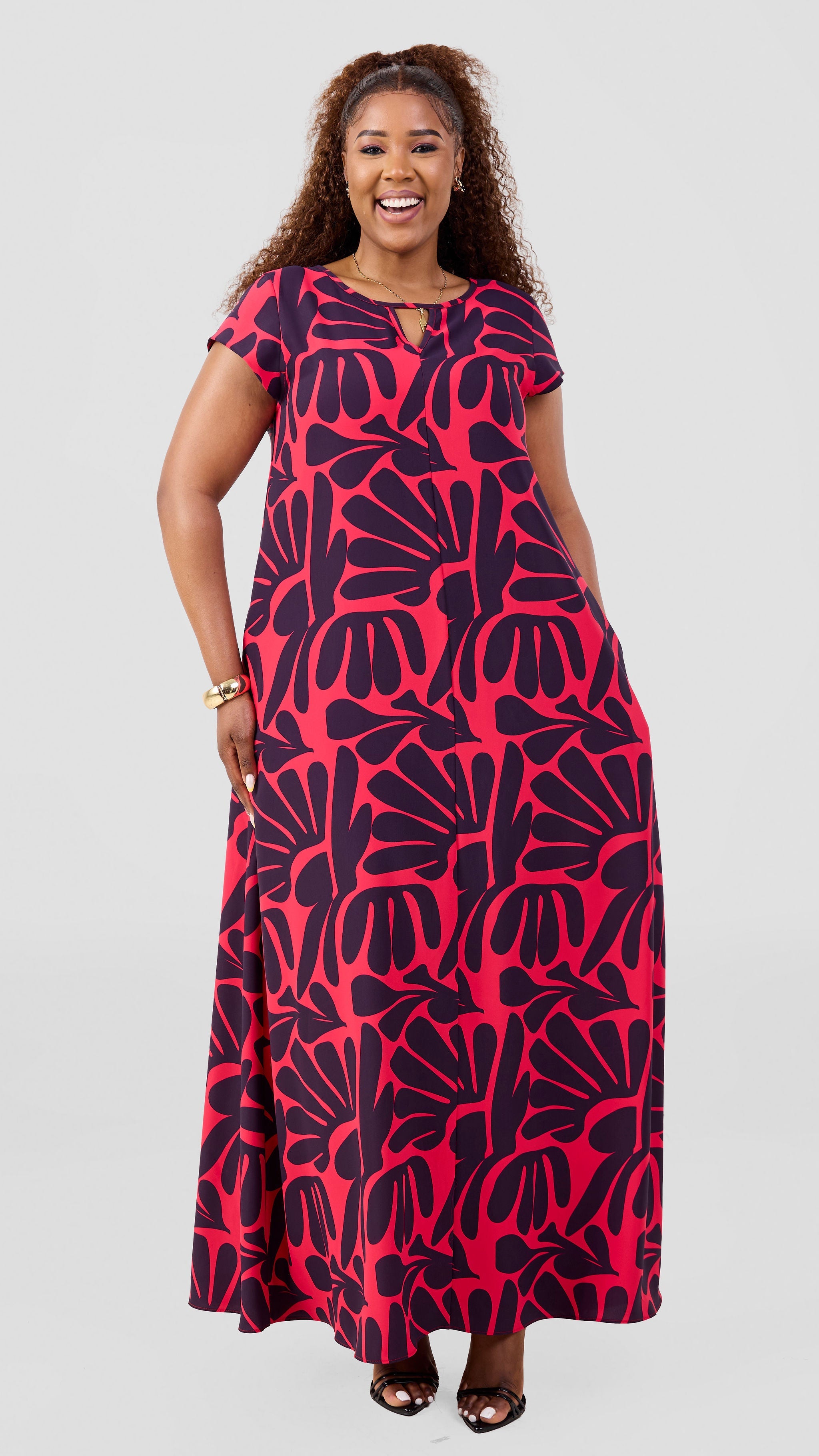 Vivo Sakari Cap Sleeve Maxi Dress - Pink / Navy Amari Print