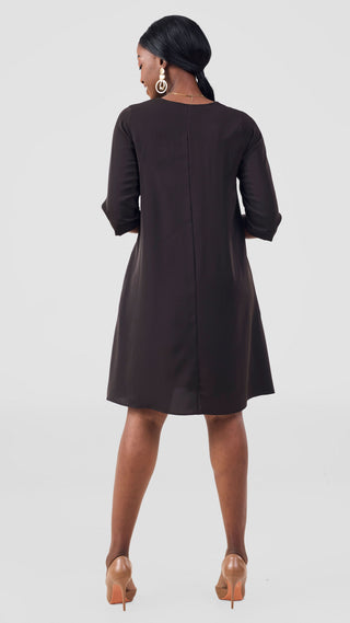 Vivo Kani 3/4 Sleeve Knee Length Dress - Chocolate