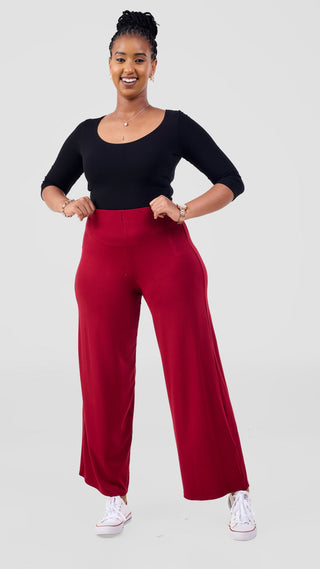 Vivo Chela Jersey Pallazo Pants - Dark Red