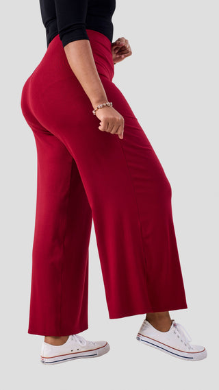 Vivo Chela Jersey Pallazo Pants - Dark Red