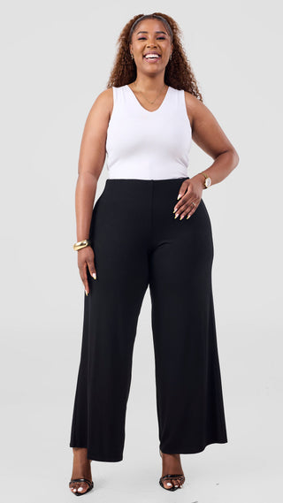 Vivo Chela Jersey Pallazo Pants - Black
