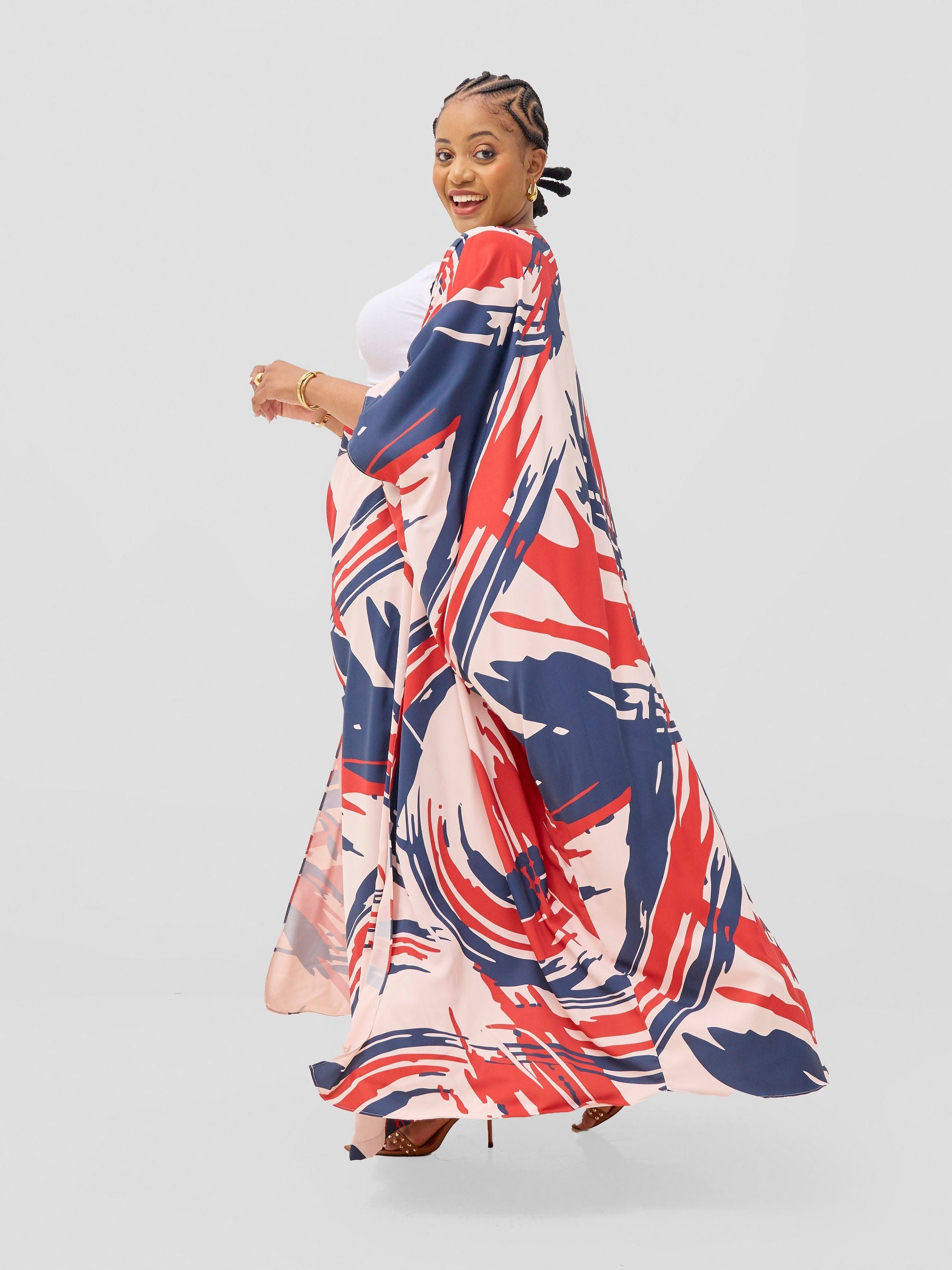 Vivo Ayla Maxi Kimono - Navy / Burgundy Hali Print