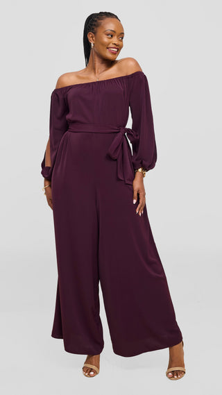 Vivo Yumi Off Shoulder Jumpsuit - Mulberry