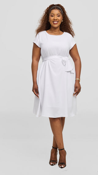 Vivo Basic Cap Sleeve Tent Knee Length Dress - White