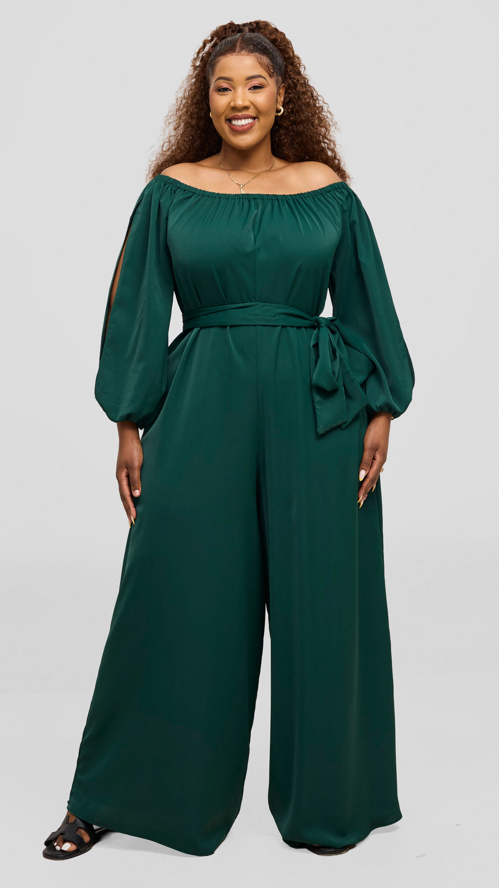 Vivo Yumi Off Shoulder Jumpsuit - Dark Green