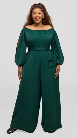 Vivo Yumi Off Shoulder Jumpsuit - Dark Green