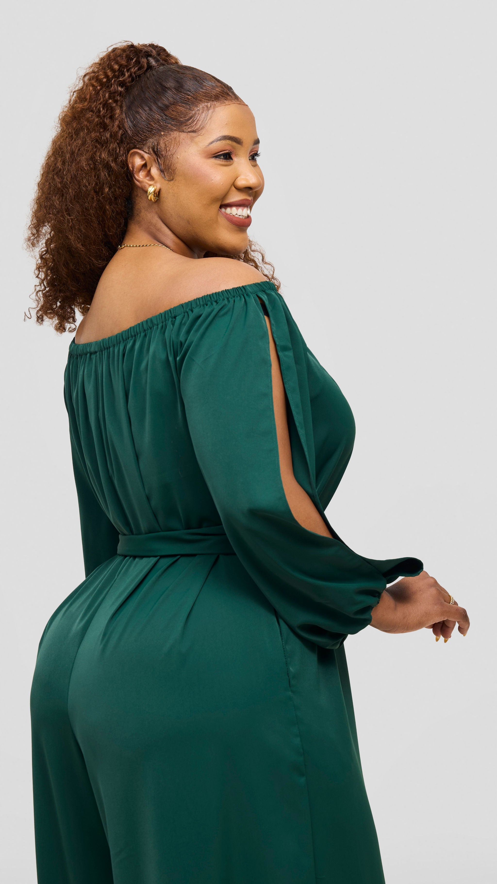 Vivo Yumi Off Shoulder Jumpsuit - Dark Green