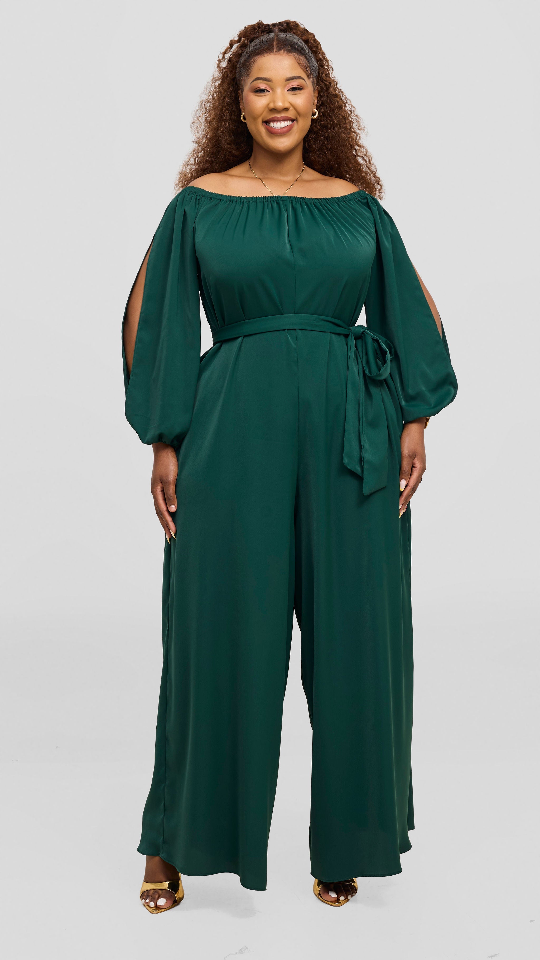 Vivo Yumi Off Shoulder Jumpsuit - Dark Green