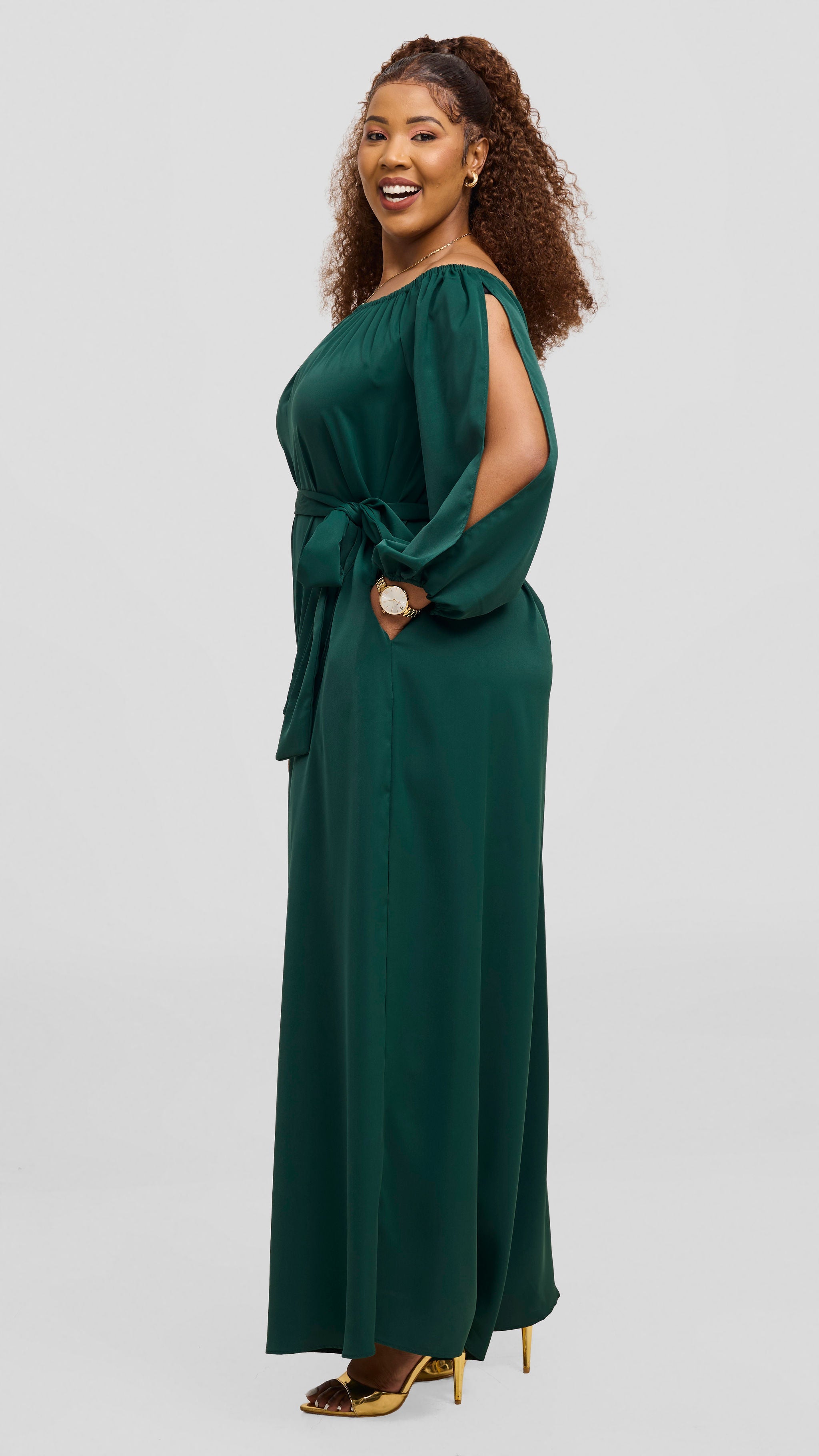 Vivo Yumi Off Shoulder Jumpsuit - Dark Green