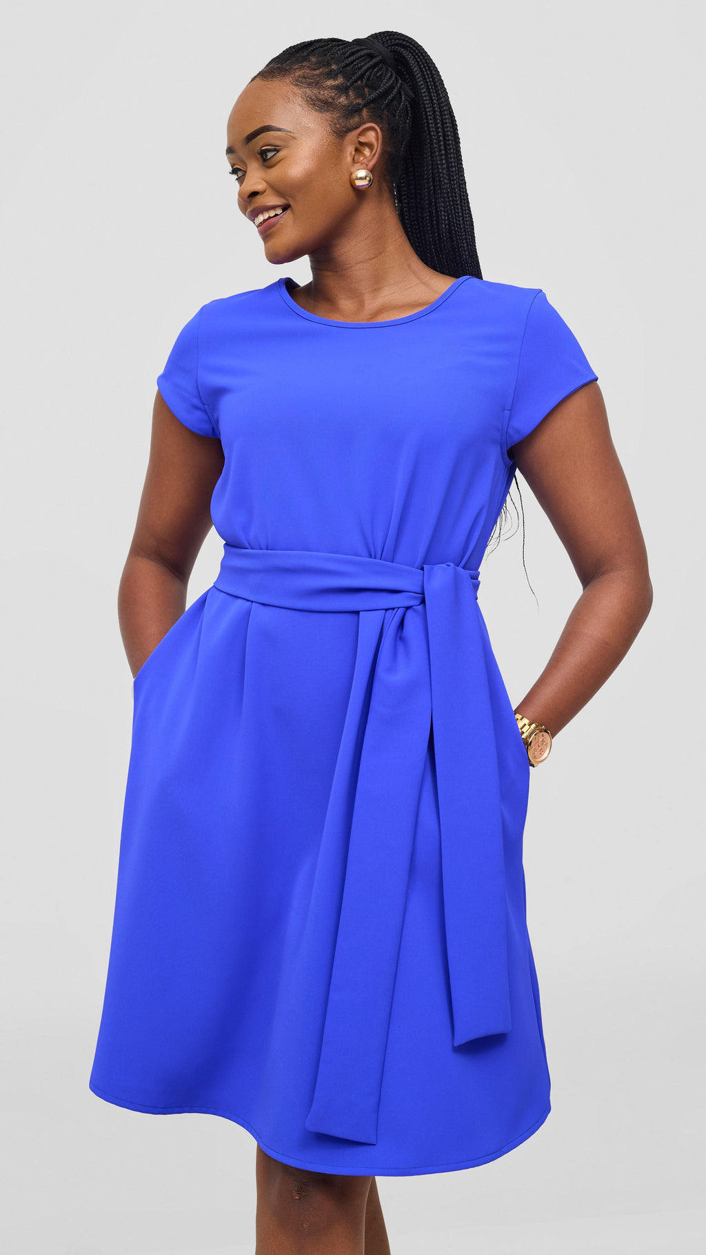 Vivo Pendo Cap Sleeve Tent Knee Length Dress - Royal Blue