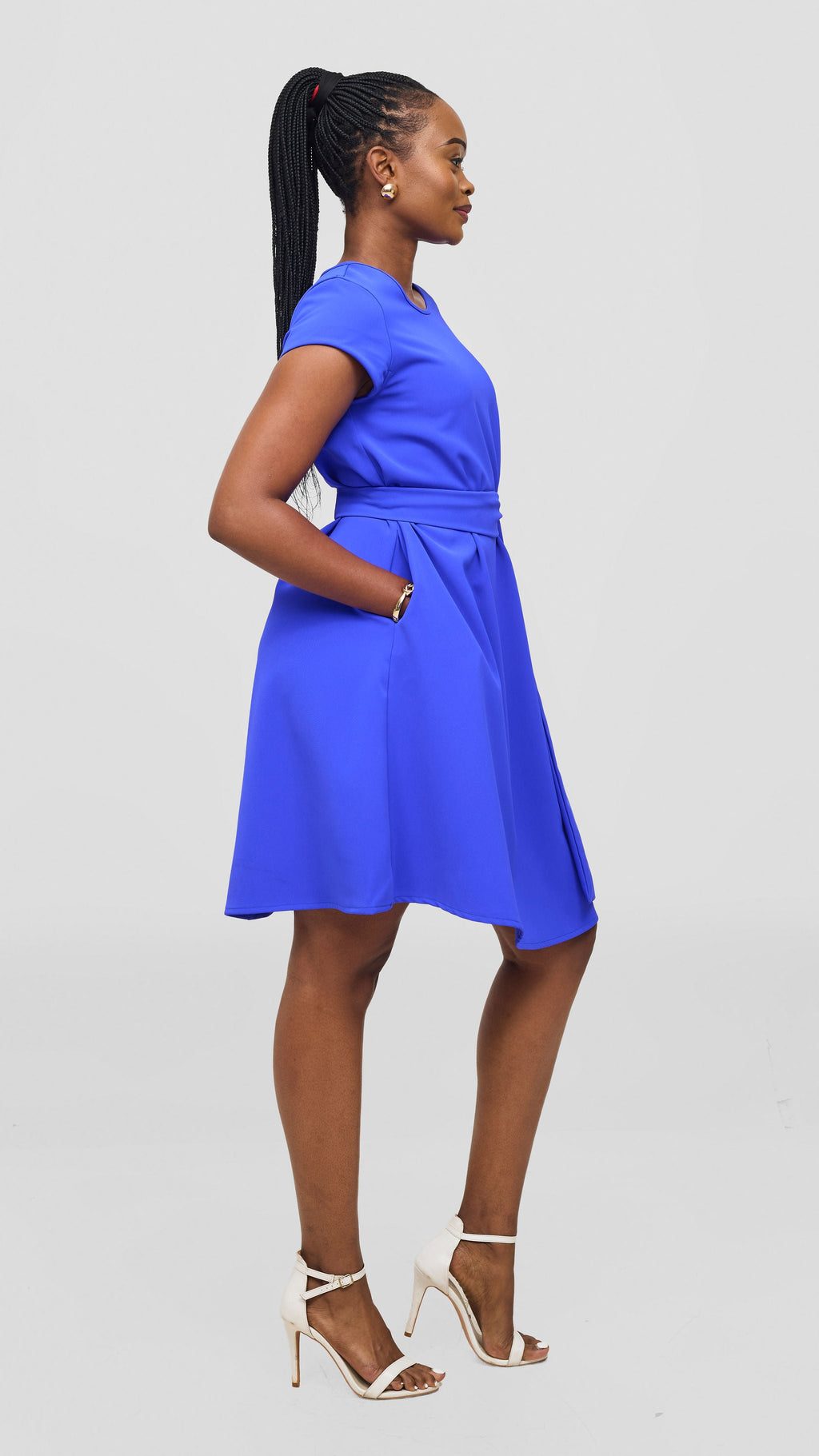 Vivo Pendo Cap Sleeve Tent Knee Length Dress - Royal Blue