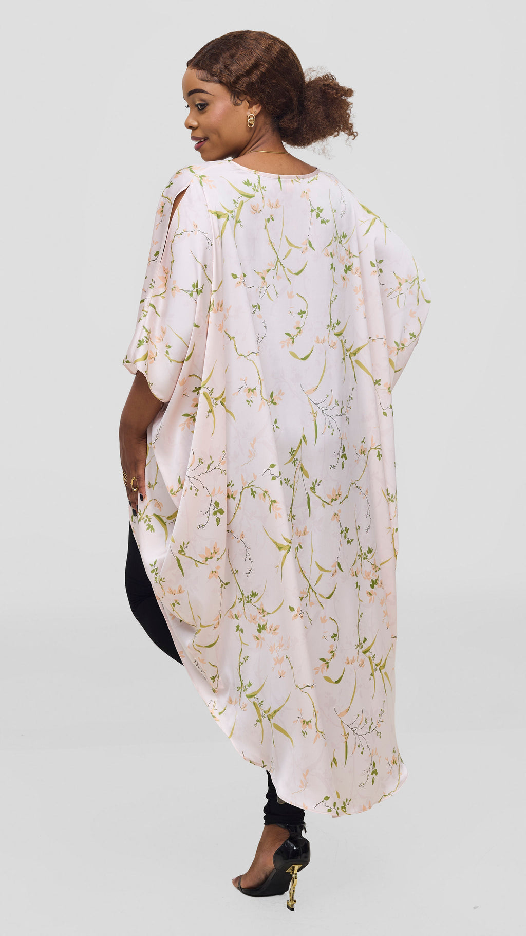 Vivo Hanabi Satin High Low Top - Light Pink / Olive Print