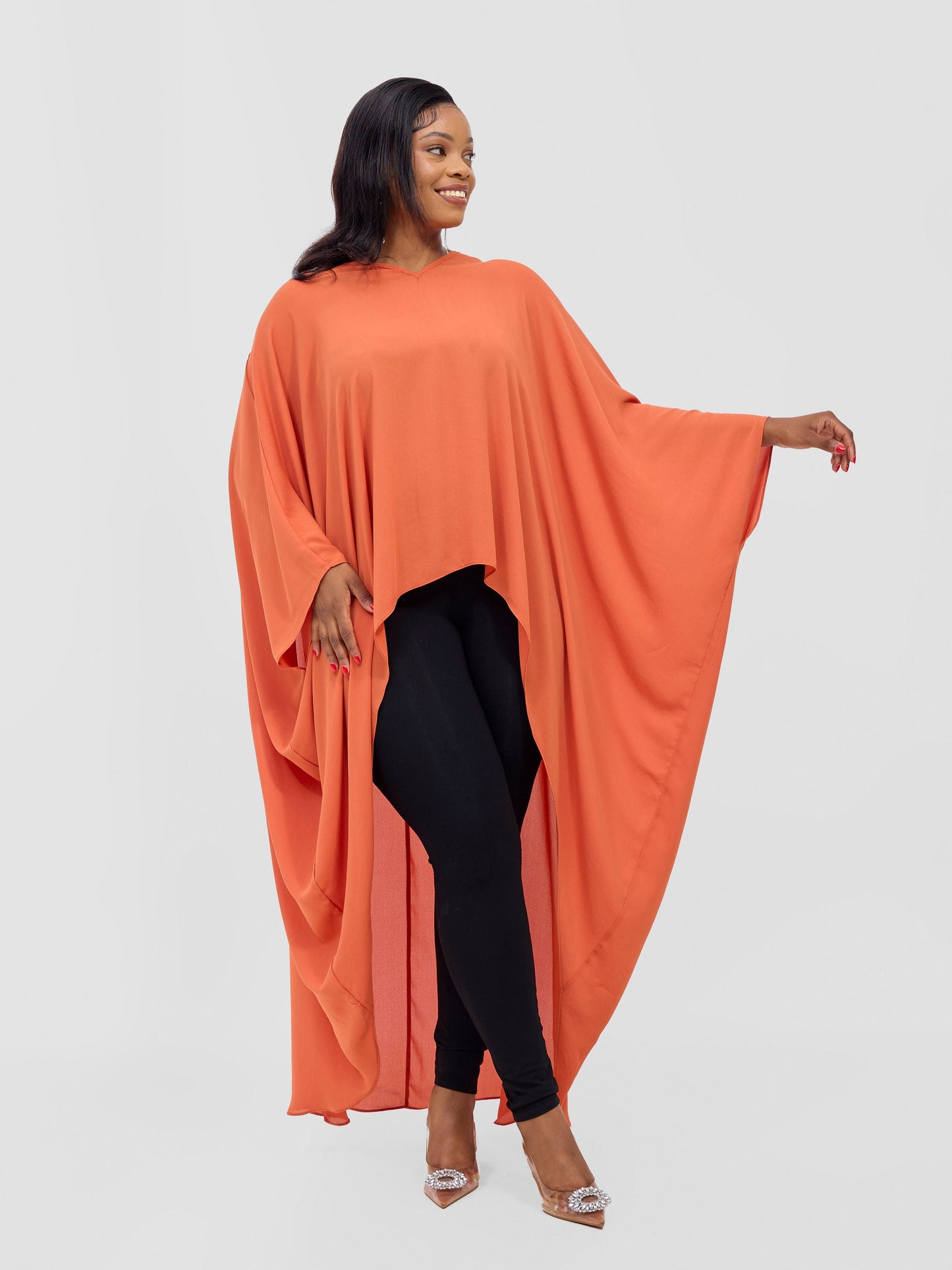 Vivo Malindi V-Neck High Low Kaftan Top - Rust