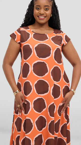 Vivo Basic Round Neck Maxi Dress - Chocolate / Orange