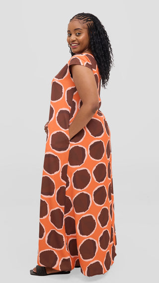 Vivo Basic Round Neck Maxi Dress - Chocolate / Orange