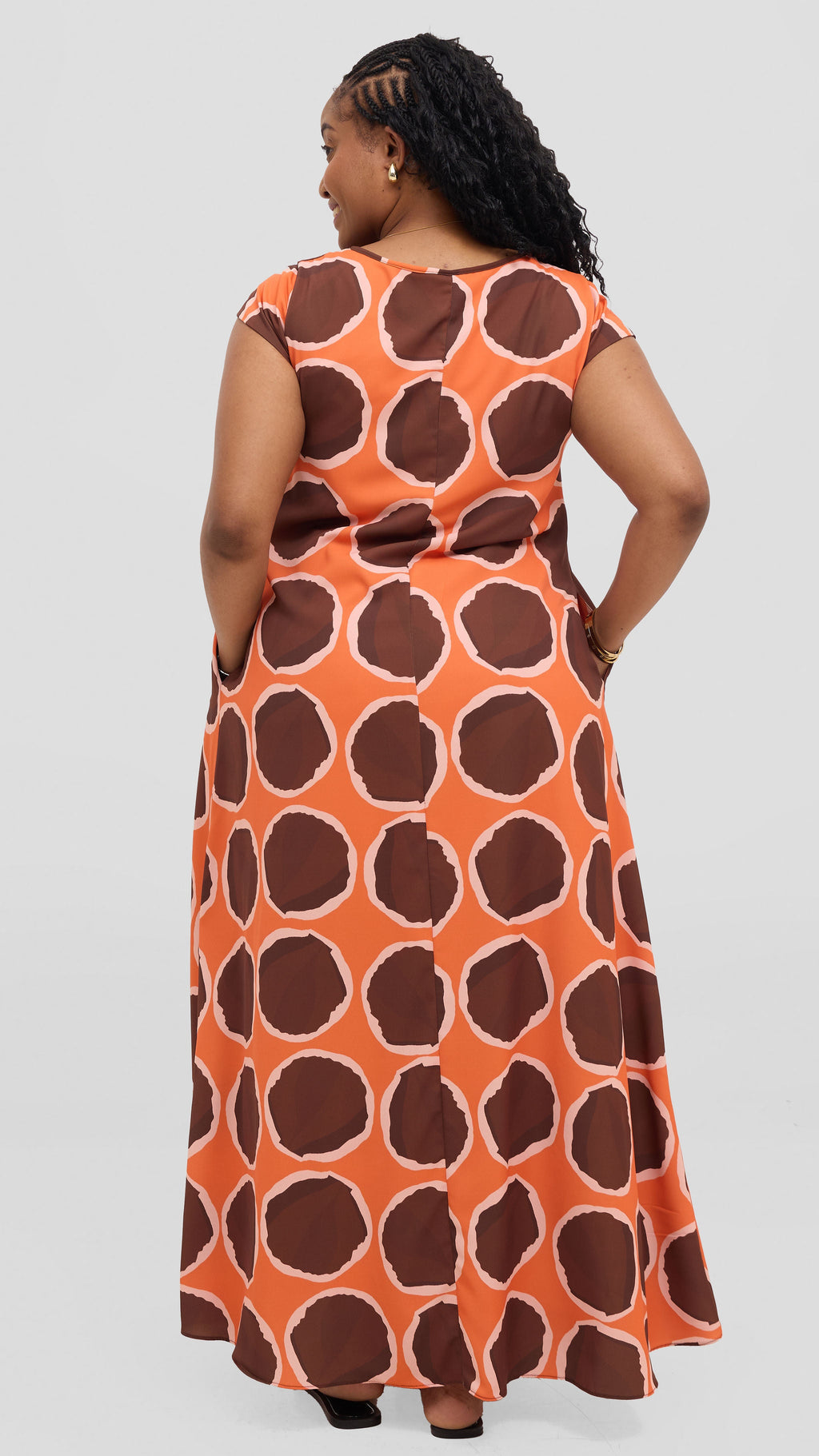 Vivo Basic Round Neck Maxi Dress - Chocolate / Orange