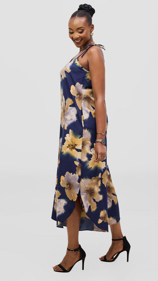 Vivo Liora Strappy Culotte Jumpsuit - Navy / Tan Print