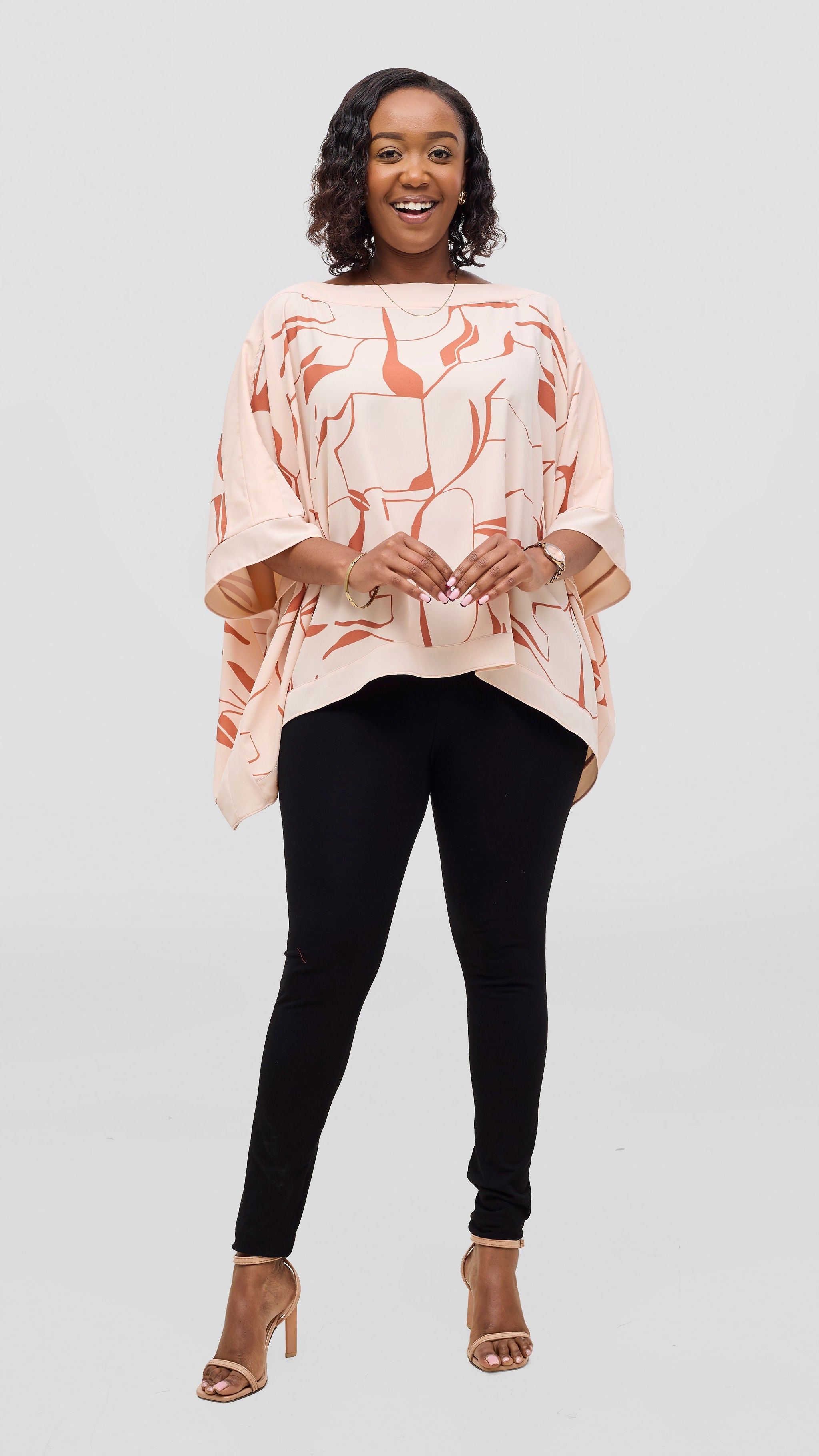 Vivo Liora Kaftan Top - Cream / Coral Ziza Print