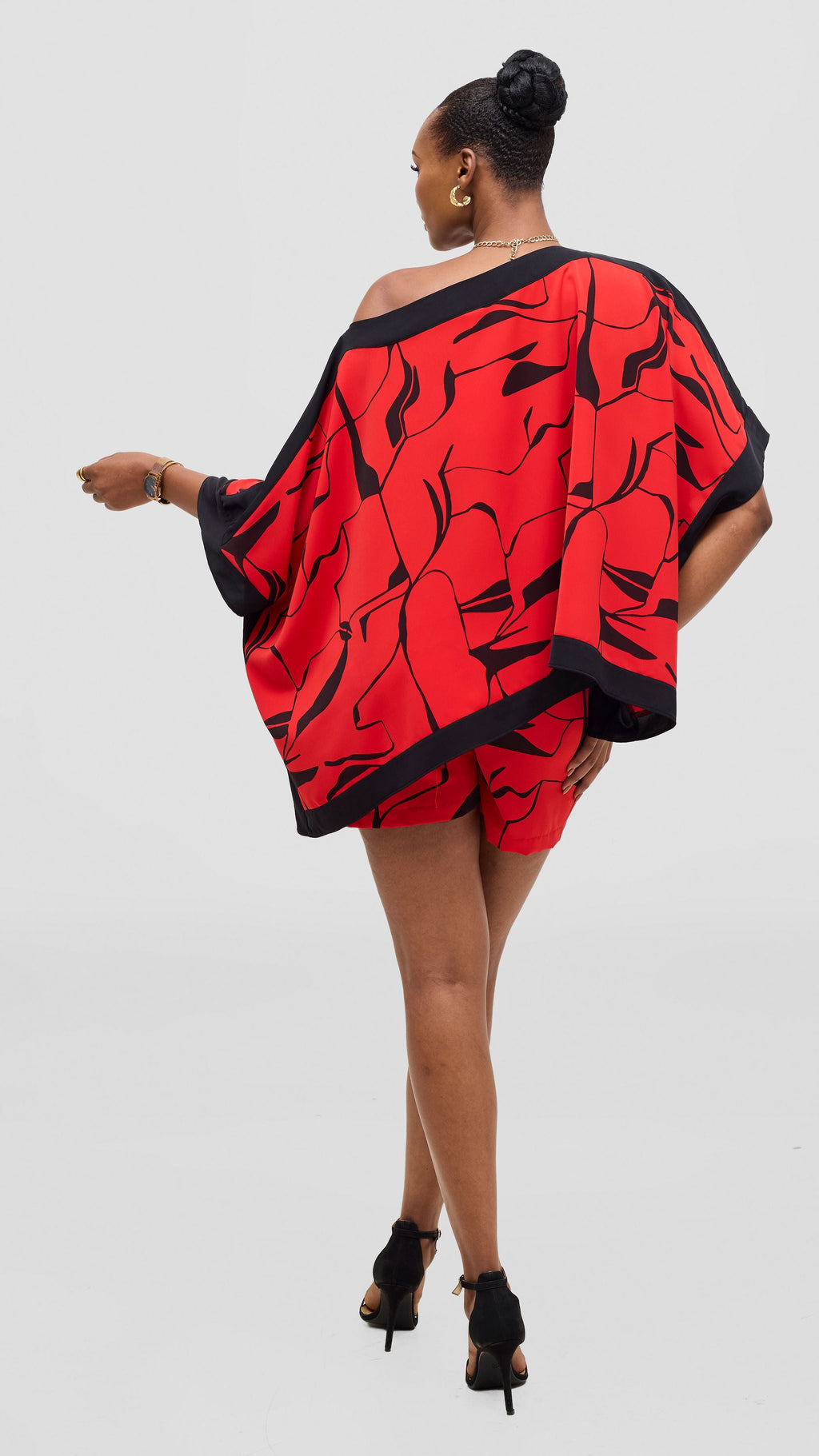 Vivo Liora Kaftan Top - Red / Black Ziza Print