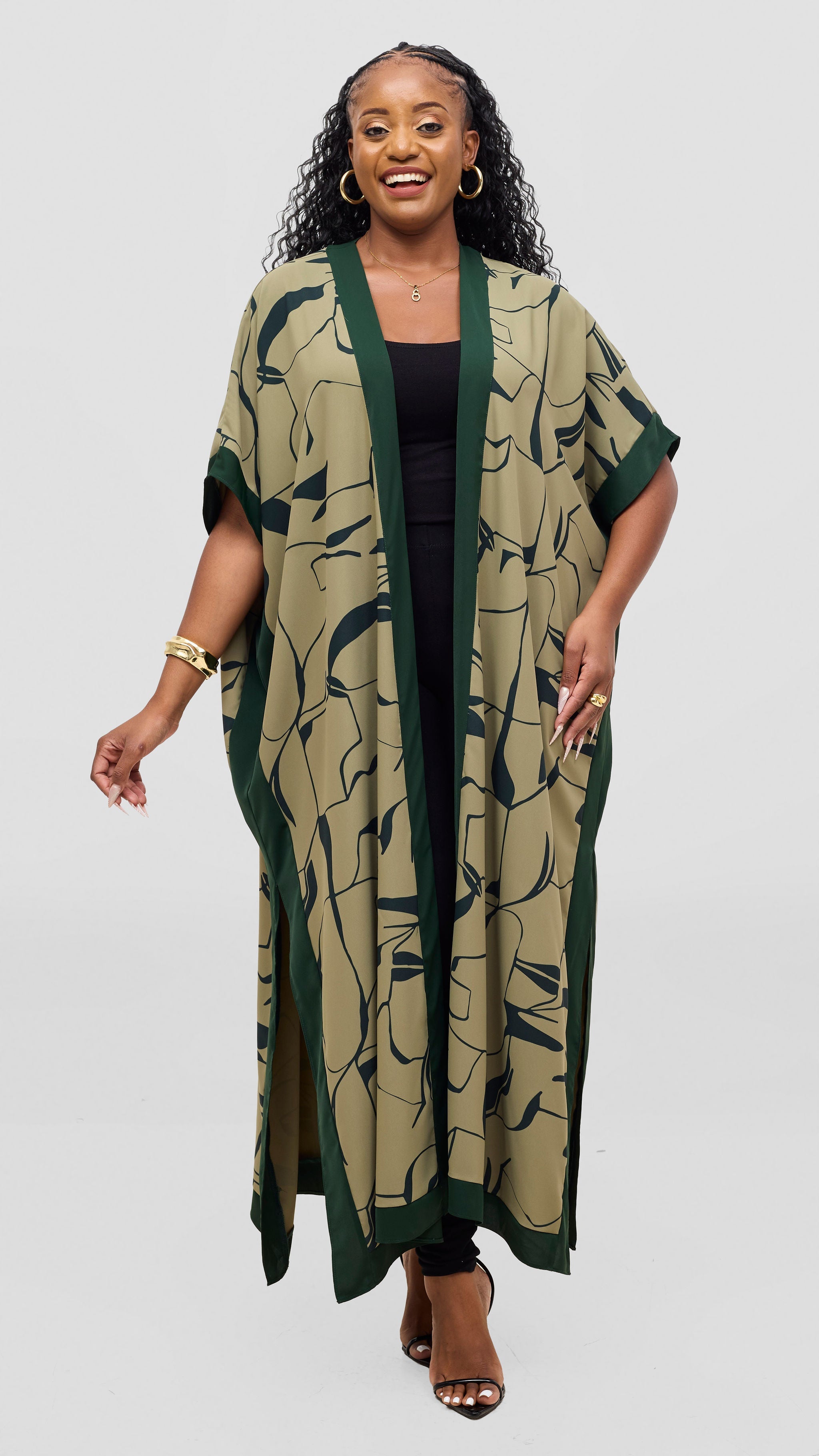 Vivo Liora Maxi Kimono - Olive / Green Ziza Print