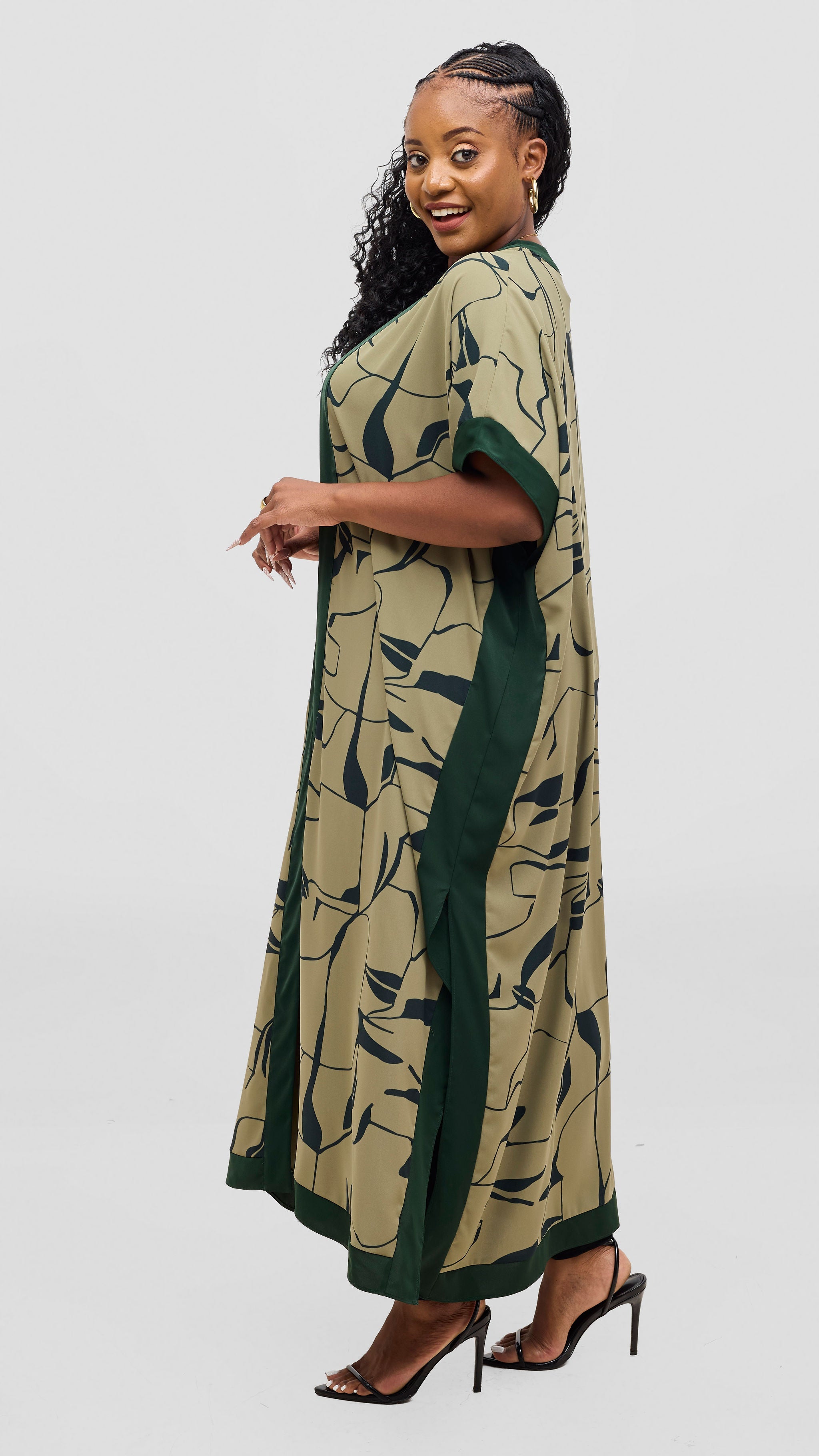 Vivo Liora Maxi Kimono - Olive / Green Ziza Print