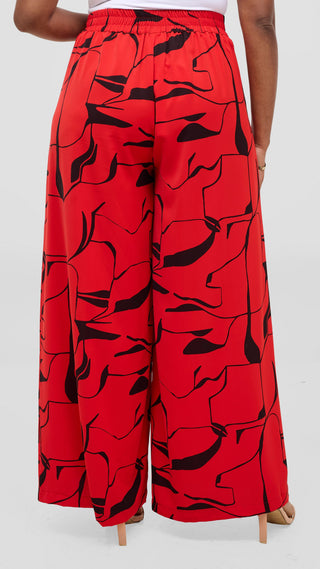 Vivo Liora Wide Leg Pants - Red / Black Ziza Print
