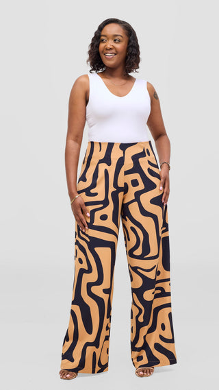 Vivo Kani Wide Leg Pants - Light Mustard / Navy Tamra Print