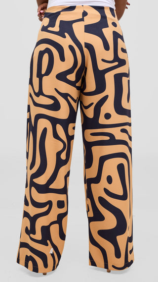 Vivo Kani Wide Leg Pants - Light Mustard / Navy Tamra Print