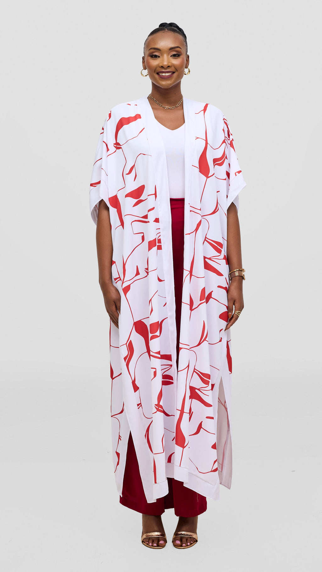 Vivo Liora Maxi Kimono - White / Red Ziza Print