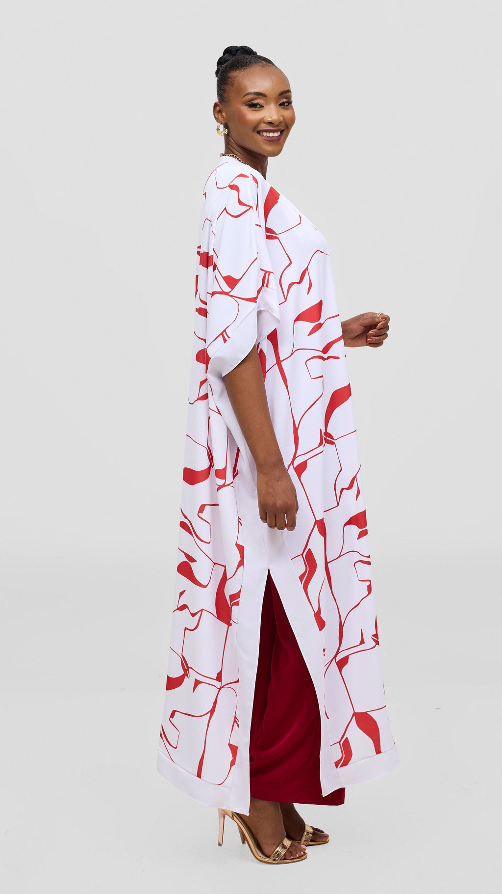 Vivo Liora Maxi Kimono - White / Red Ziza Print