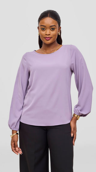 Vivo Basic Crepe Bishop Sleeve Top - Lilac