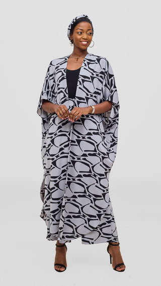 Vivo Maisha Kimono & Pant Set - Grey / Black Print