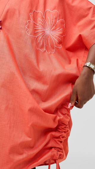 Safari by Vivo Zehra Embroidered Linen Kimono - Coral